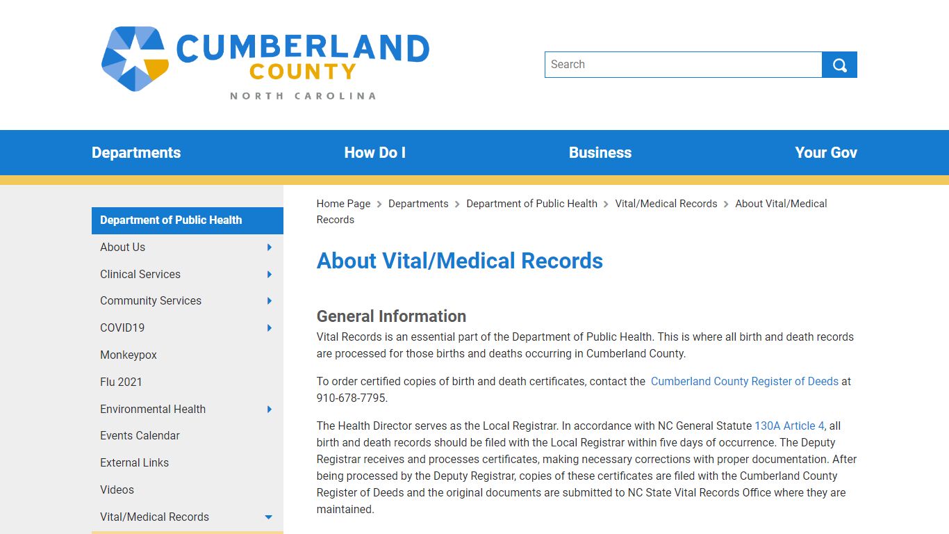 About Vital/Medical Records